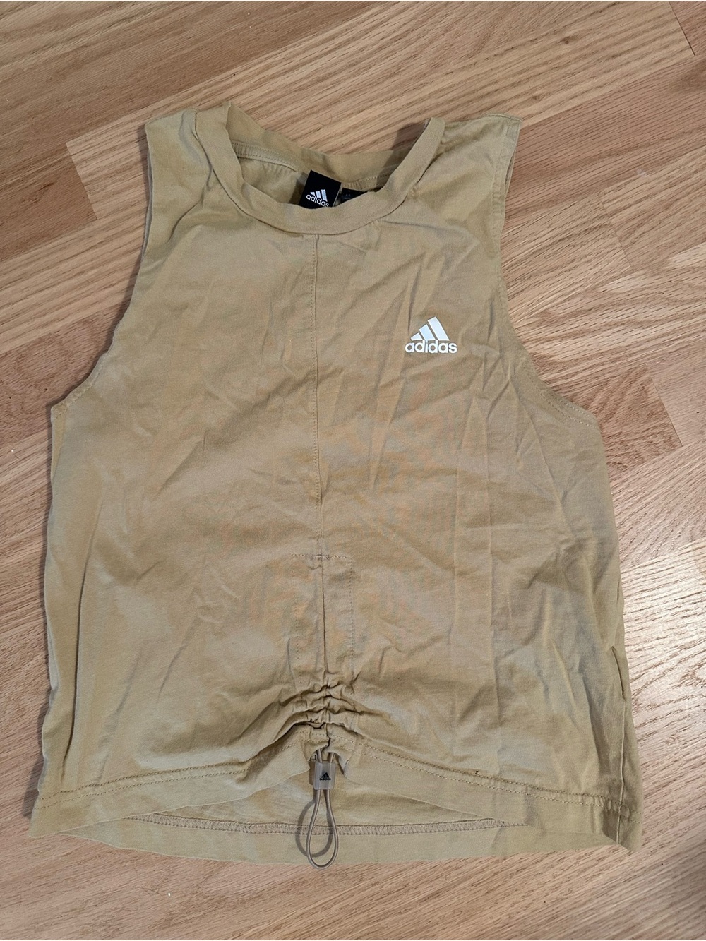 adidas Khaki Drawstring Crop Tank with White Logo